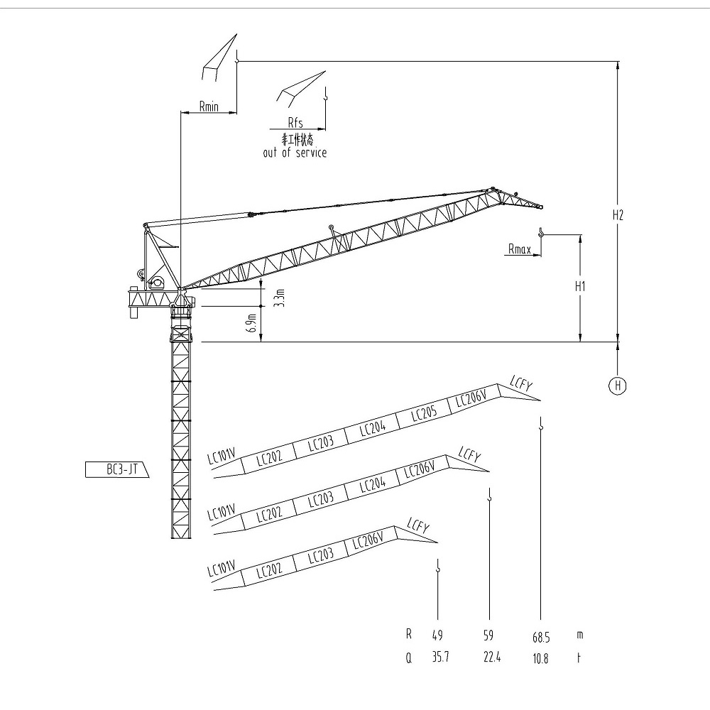 luffing jib tower Crane drawings